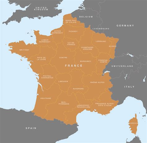 Map of France - French regions - royalty free editable base map