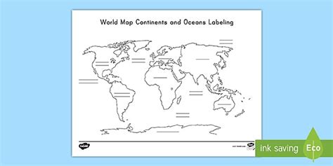 Continents and Oceans Blank Map for Kids | Twinkl USA