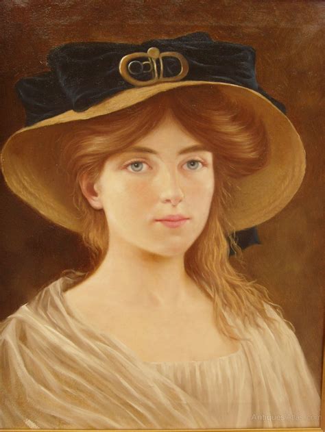 Antiques Atlas - Edwardian Oil Portrait Girl In A Large Straw Hat