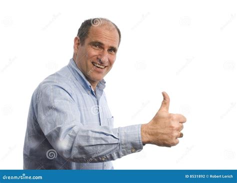 Smiling Man with Thumbs Up Positive Sign Stock Photo - Image of middle ...