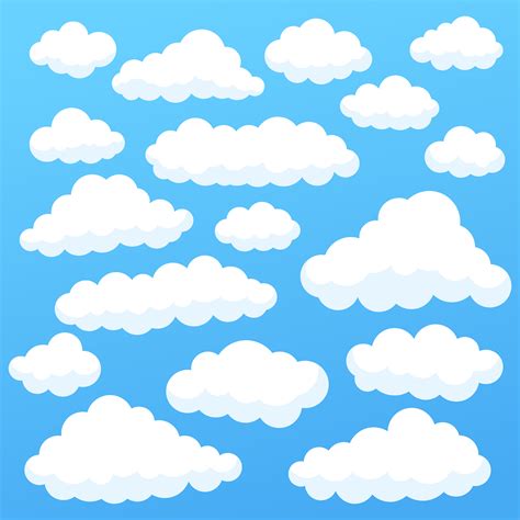 Cartoon clouds isolated on blue sky panorama collection. Cloudscape in ...