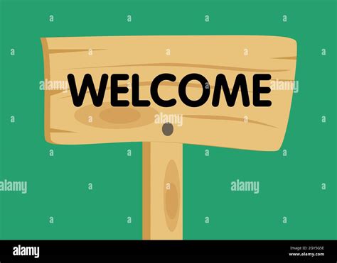 Welcome text on Wooden sign. Cartoon vector illustration Stock Vector ...