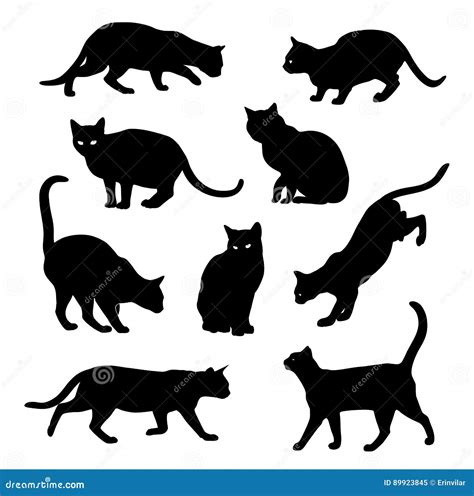 Cat Silhouette Vector Set Isolated on White Stock Vector - Illustration ...