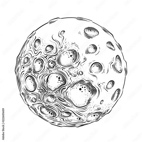 Hand drawn sketch of moon planet in black isolated on white background ...