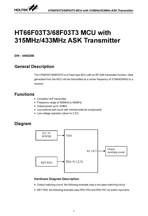 HOLTEK HT66F03T3 QUICK START MANUAL Pdf Download | ManualsLib