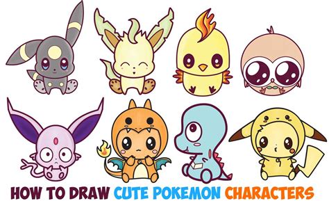 Learn How to Draw Cute Kawaii / Chibi Pokemon Characters Easy Step by ...