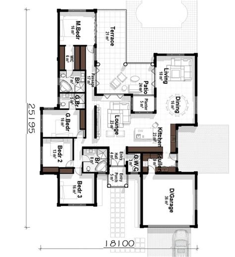 Modern U Shaped House Plan, 4 bedroom Floor Plan | Plandeluxe in 2022 ...