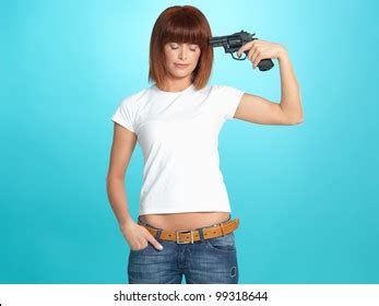 Beautiful Young Woman Pointing Gun Her Stock Photo 99318644 | Shutterstock