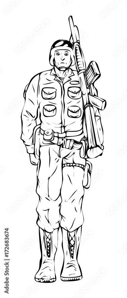 Cartoon Army Soldier with Gun Vector Drawing Stock Vector | Adobe Stock