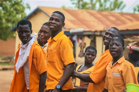 African Pupils in Colorful School Uniform Near the Small Ghana Amedzofe ...