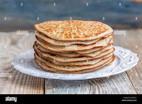 Stack of pancakes from wholegrain flour Stock Photo - Alamy