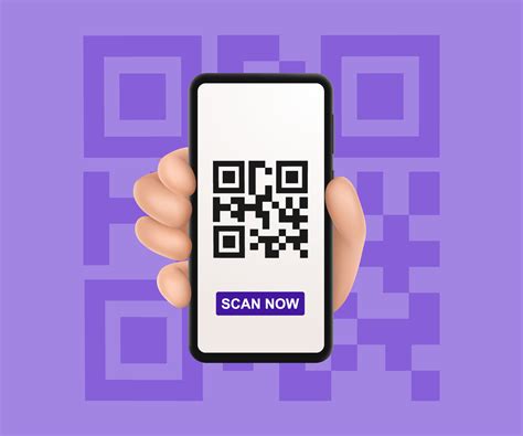 QR code scan service banner. 3d hand with smartphone scans QR code ...