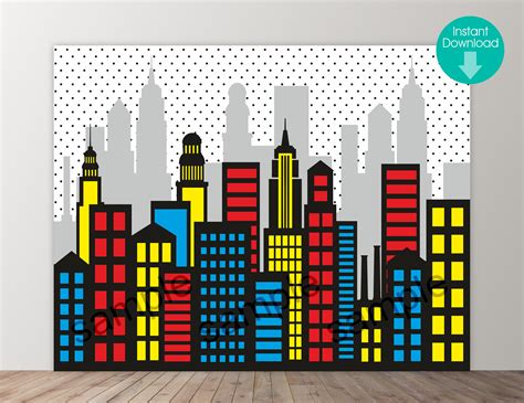 DIGITAL City Skyline Buildings Printable Backdrop Comic | Etsy Australia