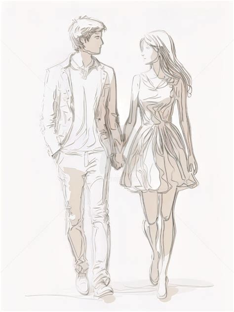 Romantic Couple Holding Hand Pencil Sket, Digital Arts by Mounir ...