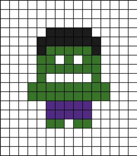 A small pixel art template of Hulk. Perler Bead Art, Perler Beads, Easy ...