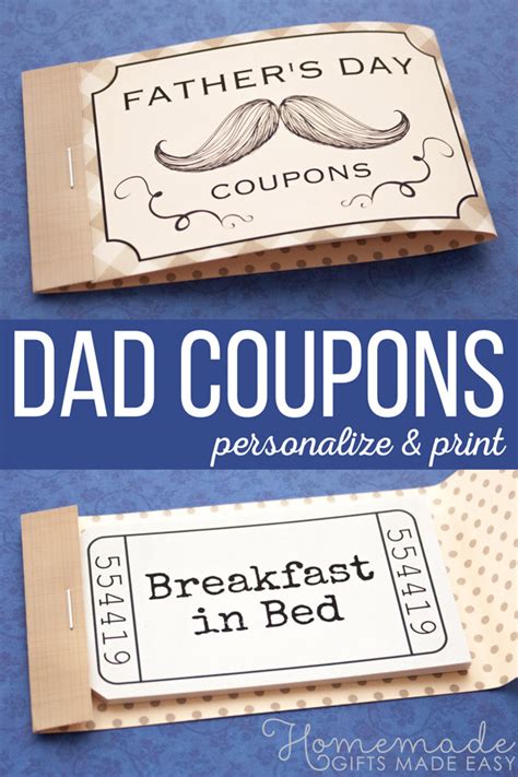 Dad Coupon Book From Daughter: 30 Prefilled Fillable DIY Blank IOU Gift ...