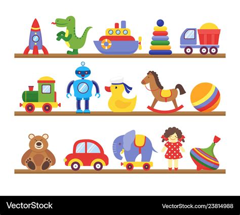 Toys on shelves cartoon toy on baby shopping Vector Image