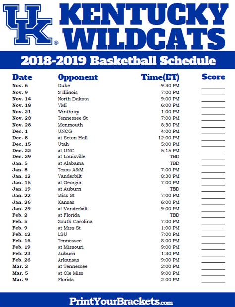 Uk Basketball Schedule Printable - Printable Templates