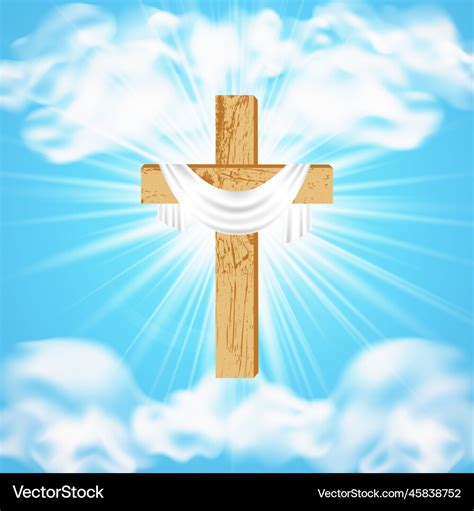 Light blue background with christian wooden cross Vector Image