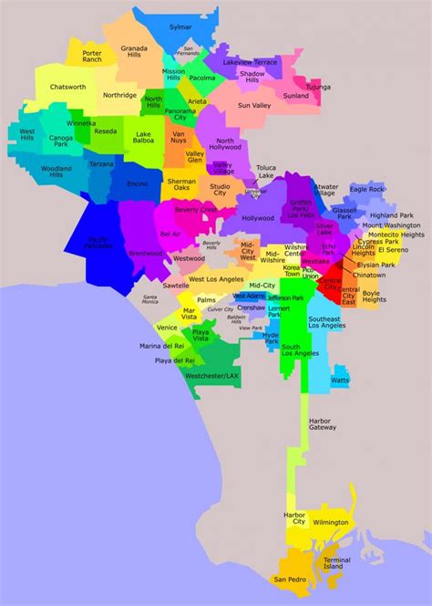 LA district map - Los Angeles districts map (California - USA)