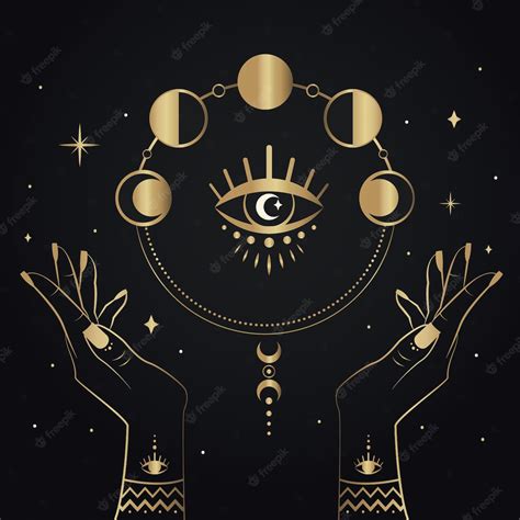 Premium Vector | Golden magic hand drawn with moon phasesesoteric ...