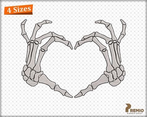 Skeleton Hands Embroidery Design, Skull Skeleton Hand Heart Embroidery ...