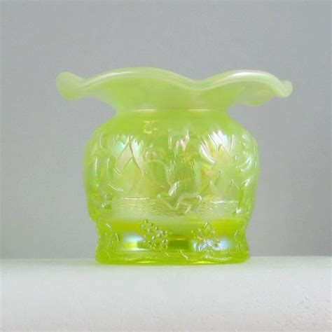 Fenton Pastel Vaseline Opal Frolicking Bears Carnival Glass Spittoon ...