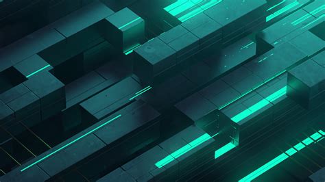 2560x1440 3d Abstract Neon Glow Teal Digital Art Shapes 1440P ...