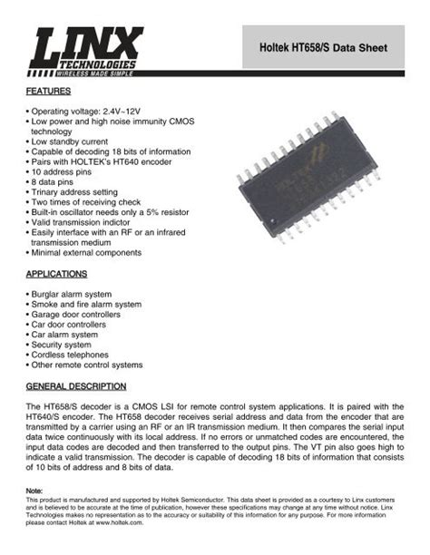 Holtek HT658/S Data Sheet - Simple Solutions