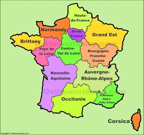 France Regions Map | New regions of France - Ontheworldmap.com