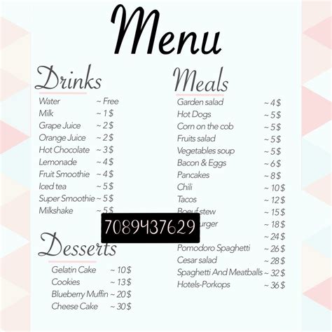 Aesthetic bloxburg cafe menu, restaurant menu #bloxburg #menu #roblox # ...