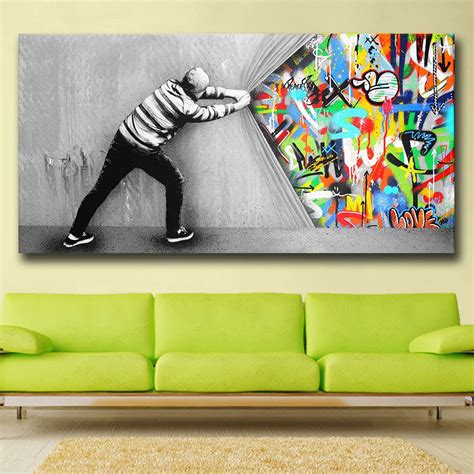 Wxkoil Graffiti Art Wall Picture Behind The Curtain Home Decor On ...