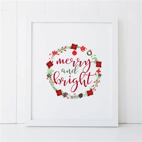 Merry and Bright Wreath Christmas Holiday Xmas Home Decor Printable ...