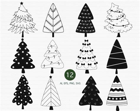 Christmas Tree SVG, Outline Tree Clipart, Line Christmas Clipart, Xmas ...