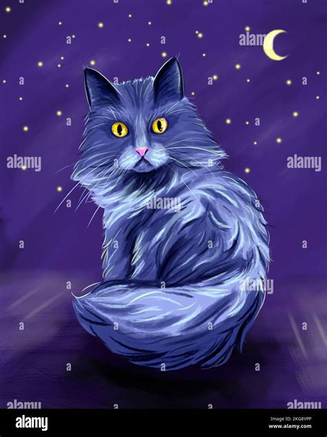 Digital drawing of a moon cat Stock Photo - Alamy