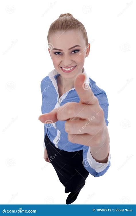 Woman pointing at camera stock photo. Image of fish, business - 18592912