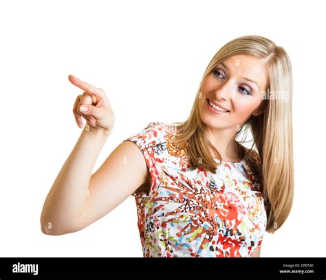 Woman pointing finger Stock Photo - Alamy