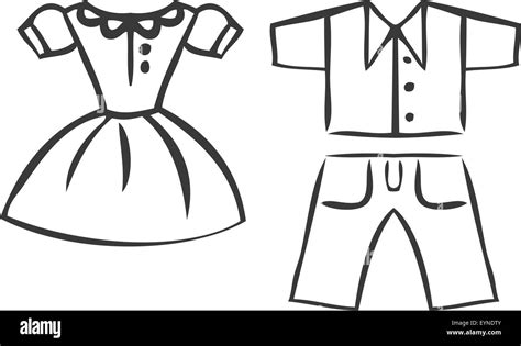 Vector set of cartoon clothes. Dresses, shirts and pants. outline Stock ...