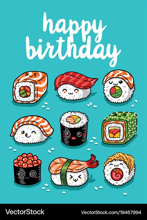 Sushi emoji greeting card with text happy birthday