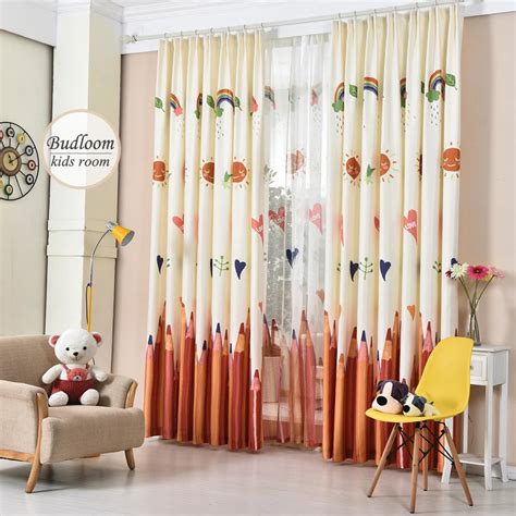 Colorful Pencil Printed Curtains For Kids Room Faux Linen Curtains For ...