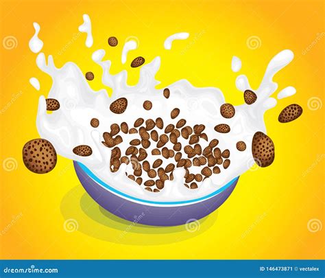 Cereal Bowl With Splash Milk And Cartoon Cow Vector Illustration ...