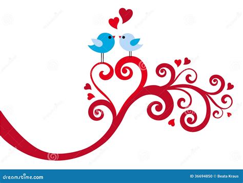 Love Birds With Heart Swirl, Vector | CartoonDealer.com #36694850