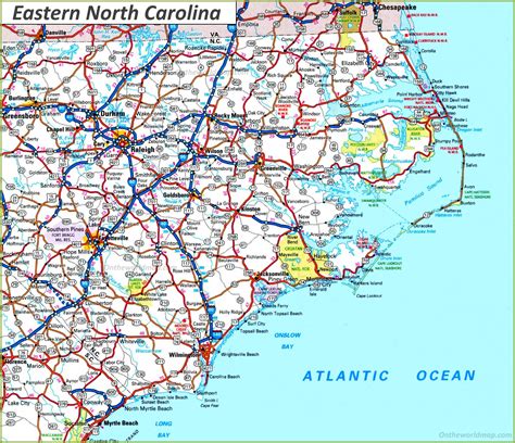 Map of Eastern North Carolina (Coastal Plain) - Ontheworldmap.com