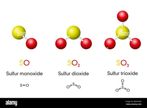 Three sulfur oxides, molecule models and chemical formulas. Sulfur ...