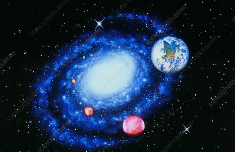 Milky way galaxy with Earth & planets superimposed - Stock Image - R800 ...