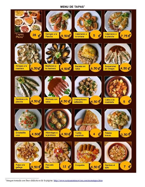 Menu tapas