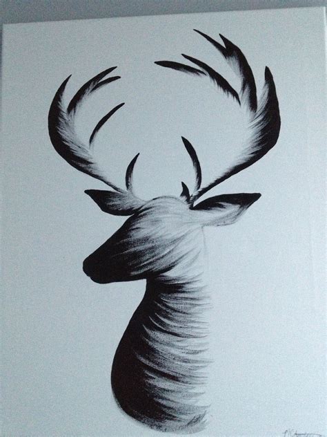 a black and white drawing of a deer's head with large antlers on it