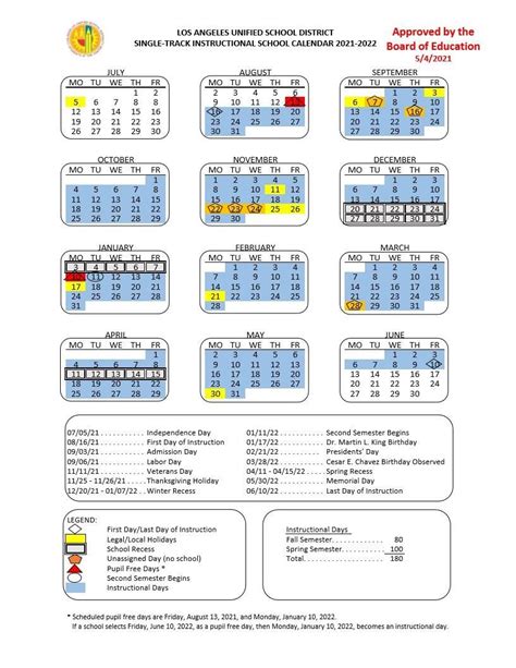 Los Angeles Unified School District Calendar 2023-2024 [PDF]