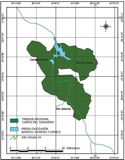 Mapa del Parque Nacional Cañón del Sumidero, Chiapas, México ...