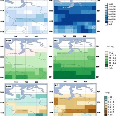 Western Siberia climate during LGM (left) and at present (right ...